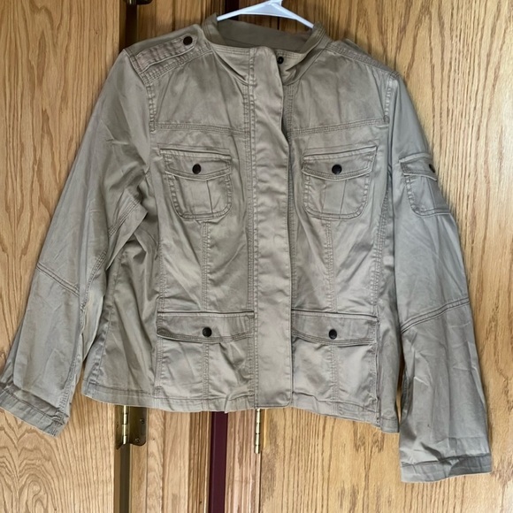Women’s Sonoma Life Style Zip Snap Front Khaki Military Style Jacket. XL - Picture 1 of 8